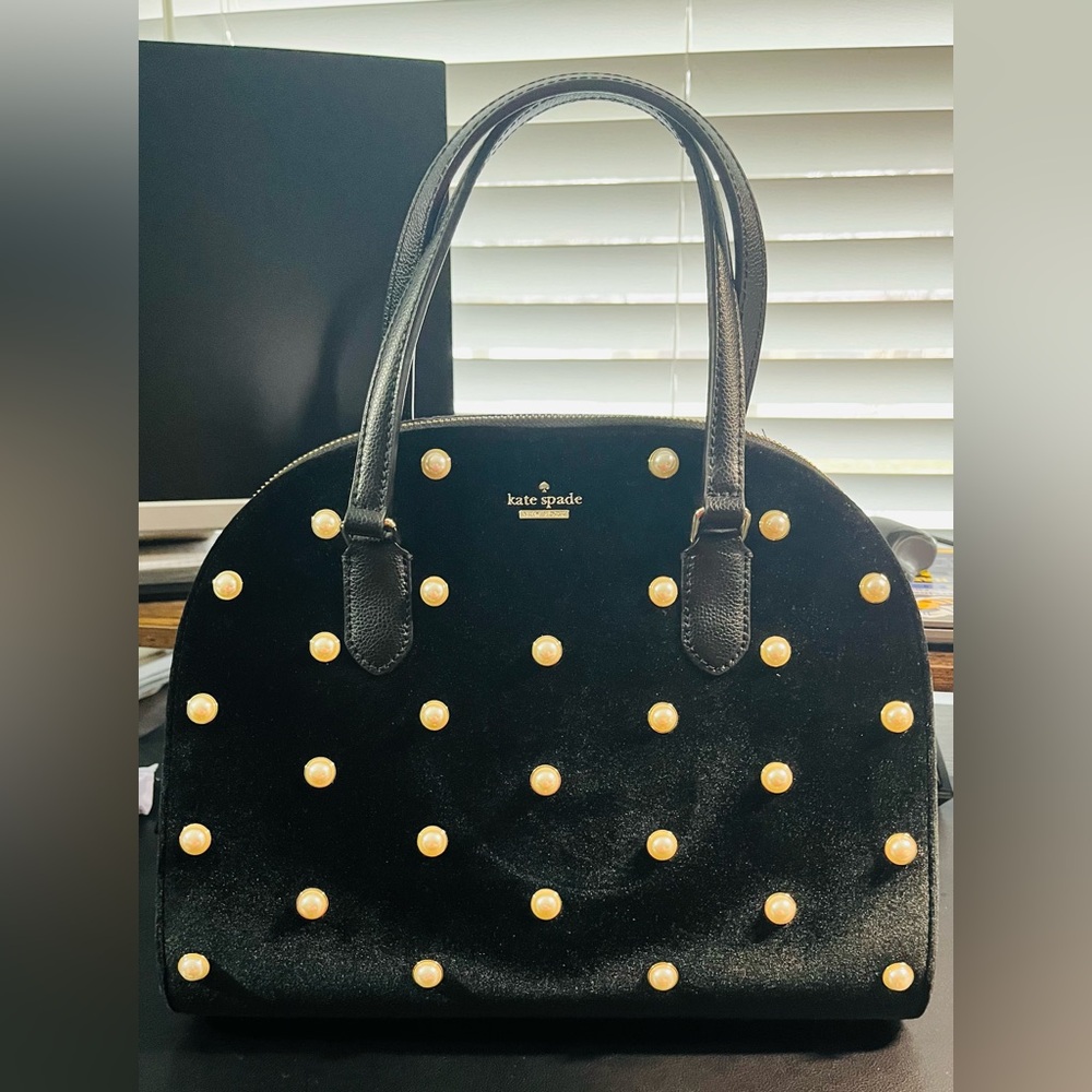 Kate Spade Black Pearl-Studded Reiley Laurel Way Dome  Crossbody/Satchel - NWOT